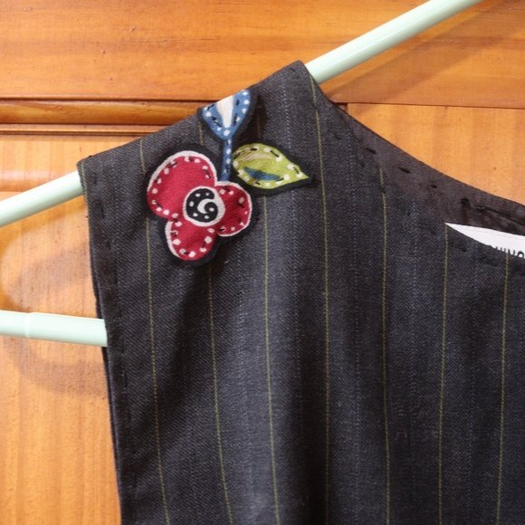 Moschino Embroidered Floral Pin Stripe Pencil Dress Medium Vintage Sheath Glam - Picture 5 of 12